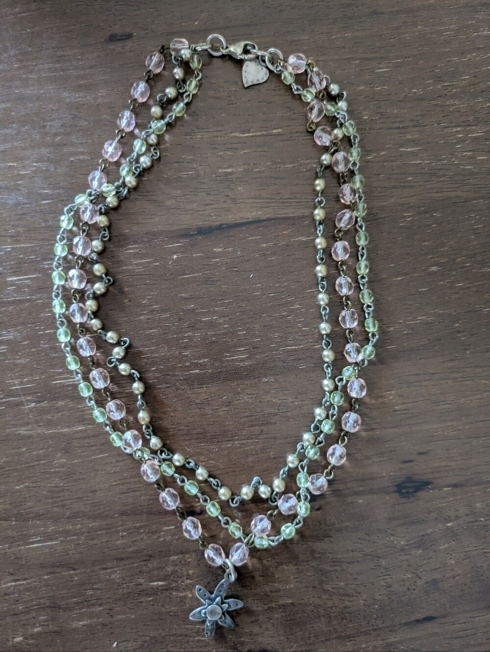 Vintage Multi Beaded Multi-Strand Necklace with Floral Star Charm